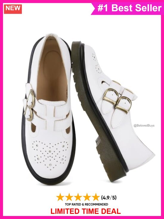 Shoes - Women's Chunky Mary Janes Double Buckle Platform Shoes PU